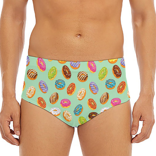 Green Striped Donut Pattern Print Men's Triangle Swim Briefs