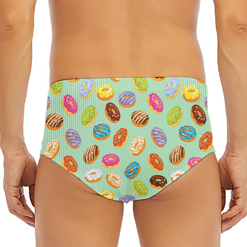 Green Striped Donut Pattern Print Men's Triangle Swim Briefs