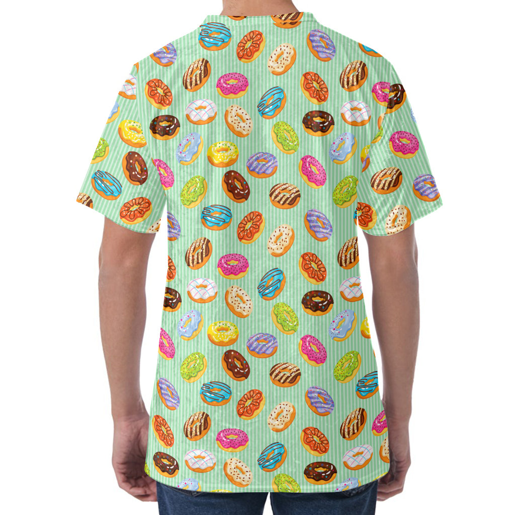 Green Striped Donut Pattern Print Men's Velvet T-Shirt