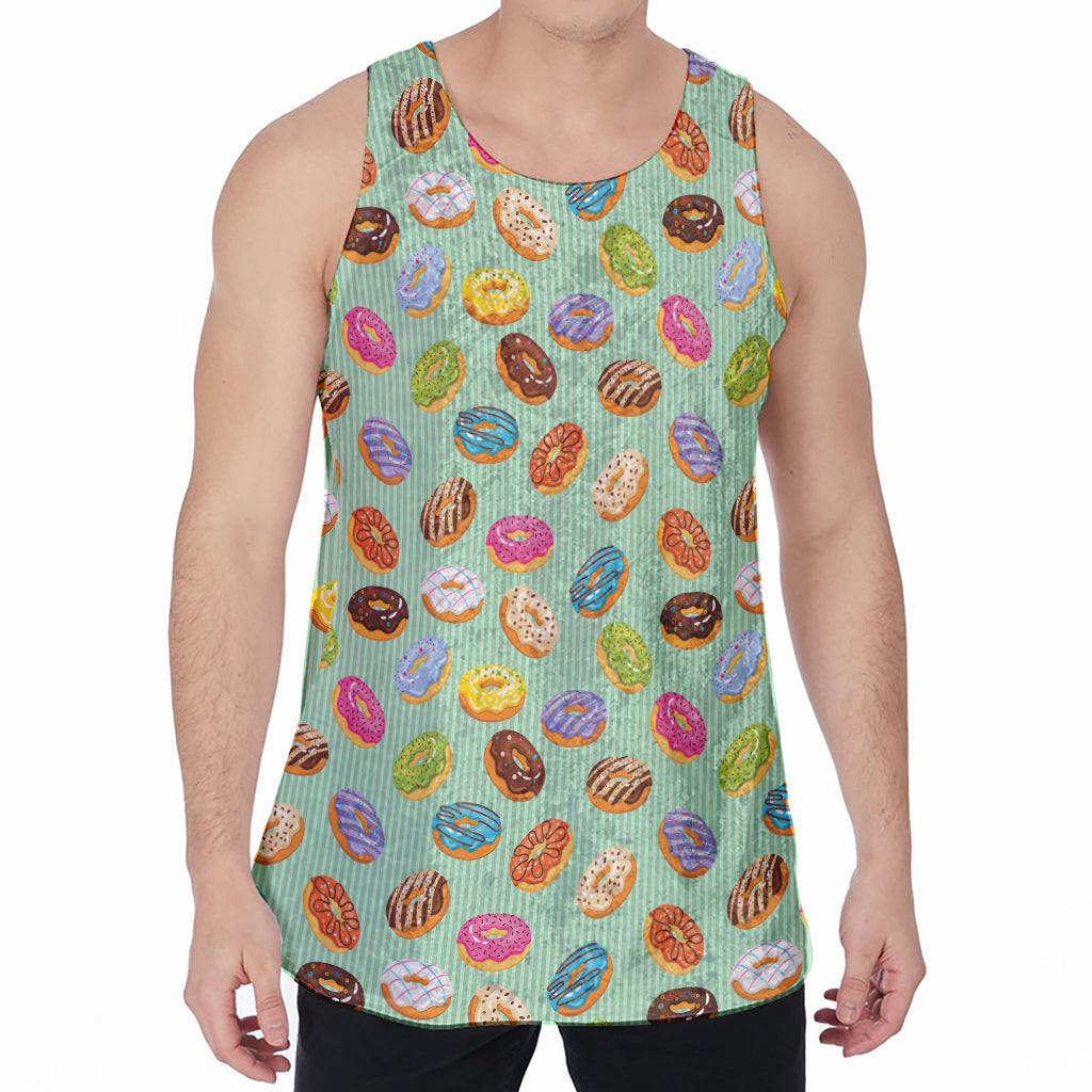 Green Striped Donut Pattern Print Men's Velvet Tank Top