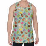 Green Striped Donut Pattern Print Men's Velvet Tank Top