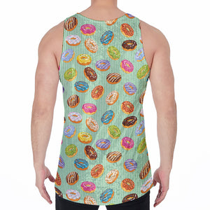 Green Striped Donut Pattern Print Men's Velvet Tank Top