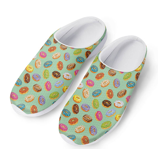 Green Striped Donut Pattern Print Mesh Casual Shoes