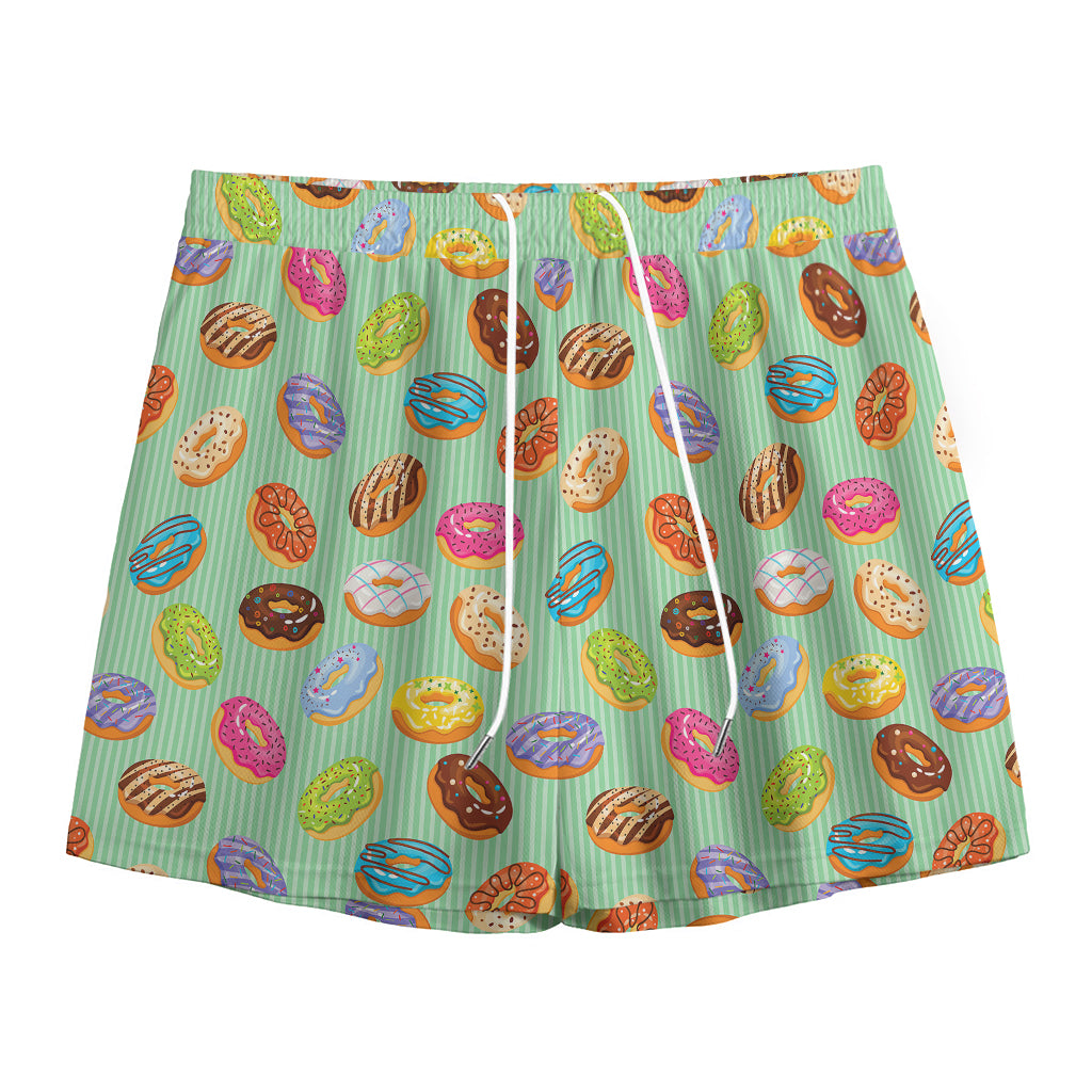 Green Striped Donut Pattern Print Mesh Shorts