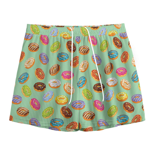 Green Striped Donut Pattern Print Mesh Shorts