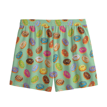 Green Striped Donut Pattern Print Mesh Shorts