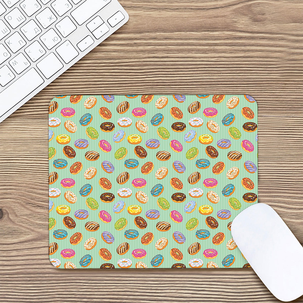 Green Striped Donut Pattern Print Mouse Pad