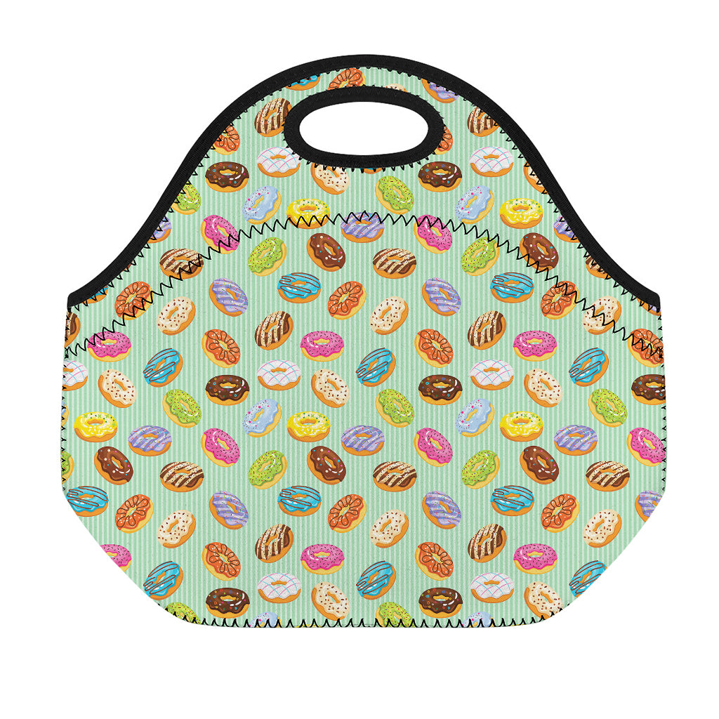 Green Striped Donut Pattern Print Neoprene Lunch Bag