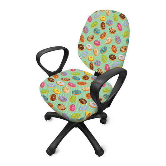 Green Striped Donut Pattern Print Office Chair Cover