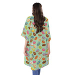 Green Striped Donut Pattern Print Open Front Beach Cover Up