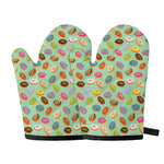 Green Striped Donut Pattern Print Oven Mitts
