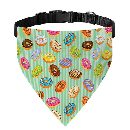 Green Striped Donut Pattern Print Over The Collar Dog Bandana