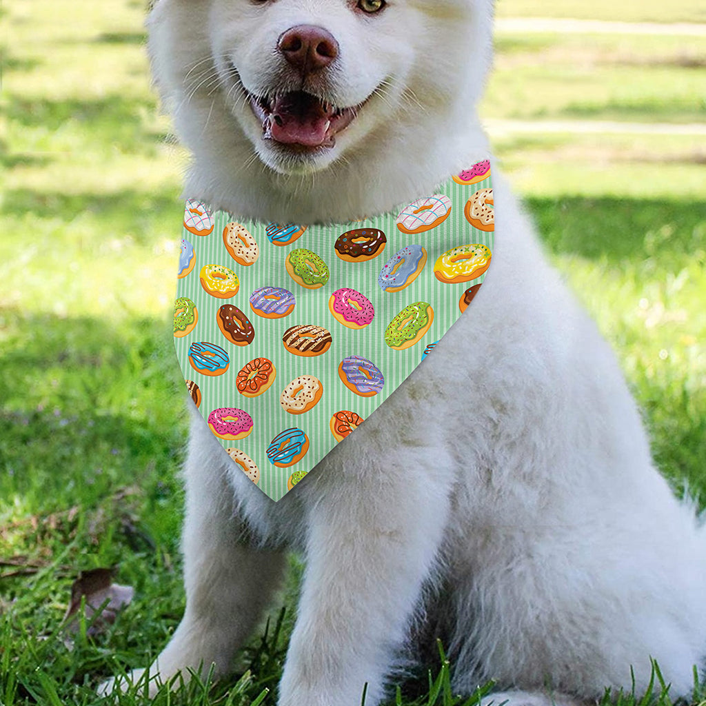 Green Striped Donut Pattern Print Over The Collar Dog Bandana
