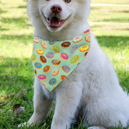 Green Striped Donut Pattern Print Over The Collar Dog Bandana