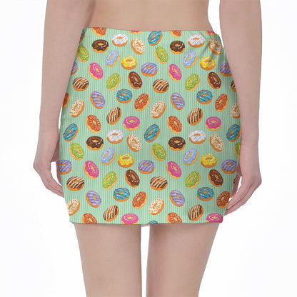 Green Striped Donut Pattern Print Pencil Mini Skirt