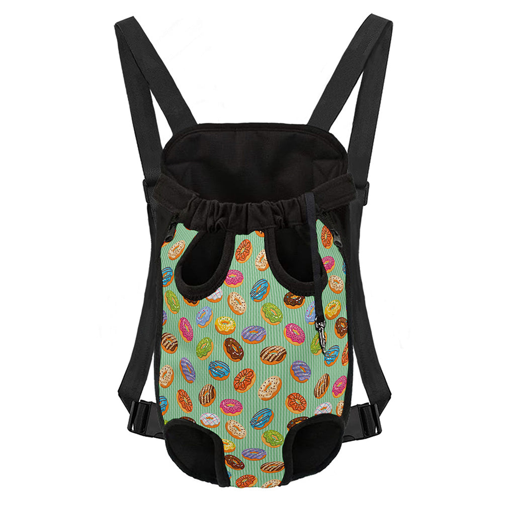 Green Striped Donut Pattern Print Pet Carrier Backpack
