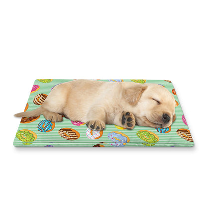 Green Striped Donut Pattern Print Pet Cooling Mat Cover