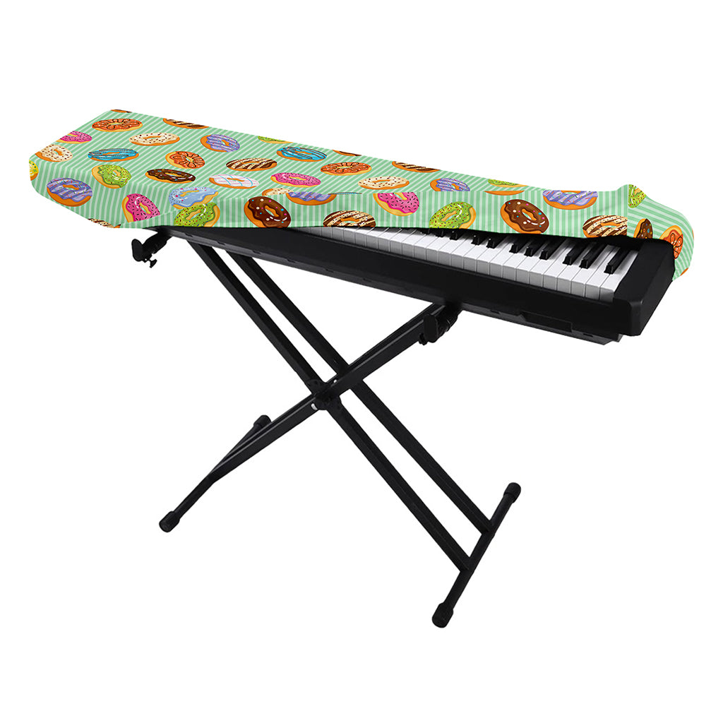 Green Striped Donut Pattern Print Piano Keyboard Cover