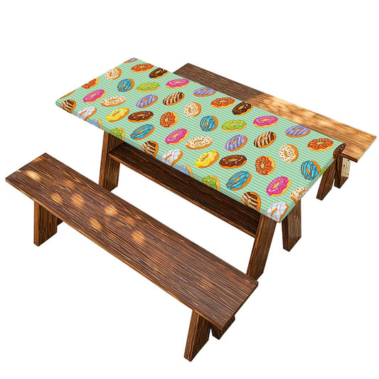 Green Striped Donut Pattern Print Picnic Table Cover