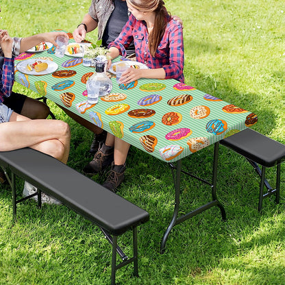 Green Striped Donut Pattern Print Picnic Table Cover