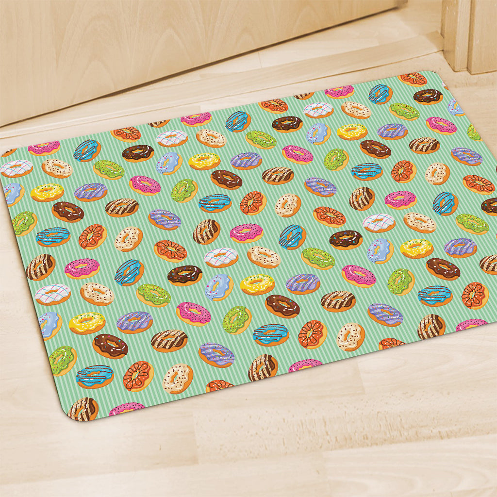 Green Striped Donut Pattern Print Polyester Doormat