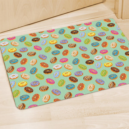 Green Striped Donut Pattern Print Polyester Doormat