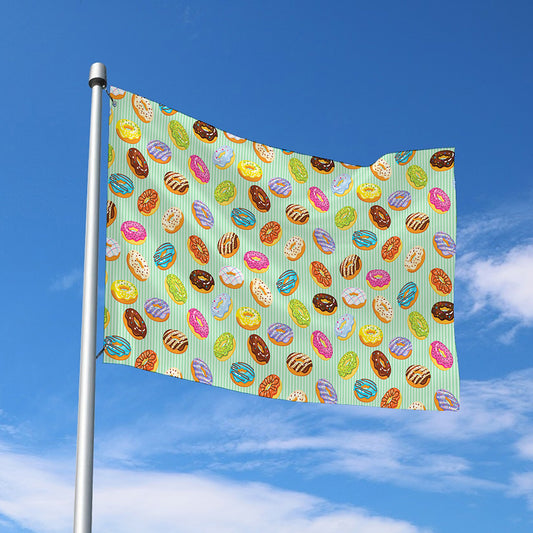 Green Striped Donut Pattern Print Polyester Flag