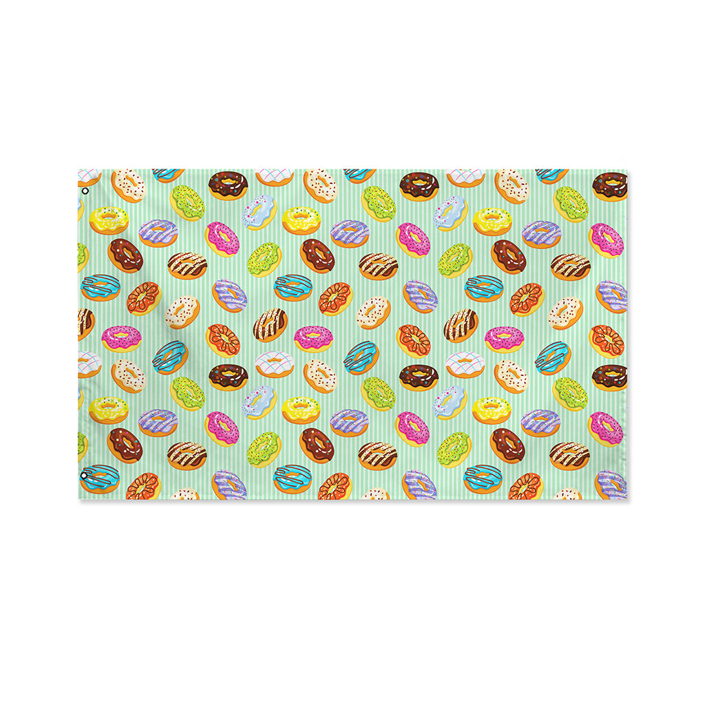 Green Striped Donut Pattern Print Polyester Flag