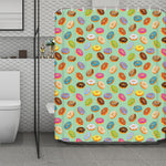Green Striped Donut Pattern Print Polyester Shower Curtain