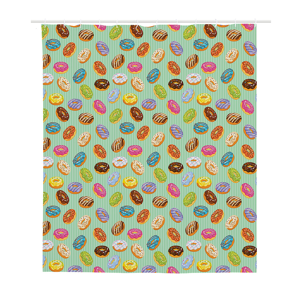 Green Striped Donut Pattern Print Polyester Shower Curtain