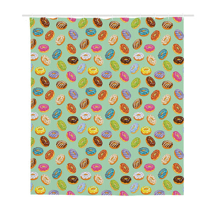 Green Striped Donut Pattern Print Polyester Shower Curtain