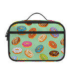 Green Striped Donut Pattern Print Portable Lunch Bag
