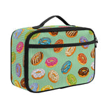 Green Striped Donut Pattern Print Portable Lunch Bag