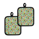 Green Striped Donut Pattern Print Pot Holders