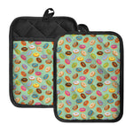Green Striped Donut Pattern Print Pot Holders With Pocket