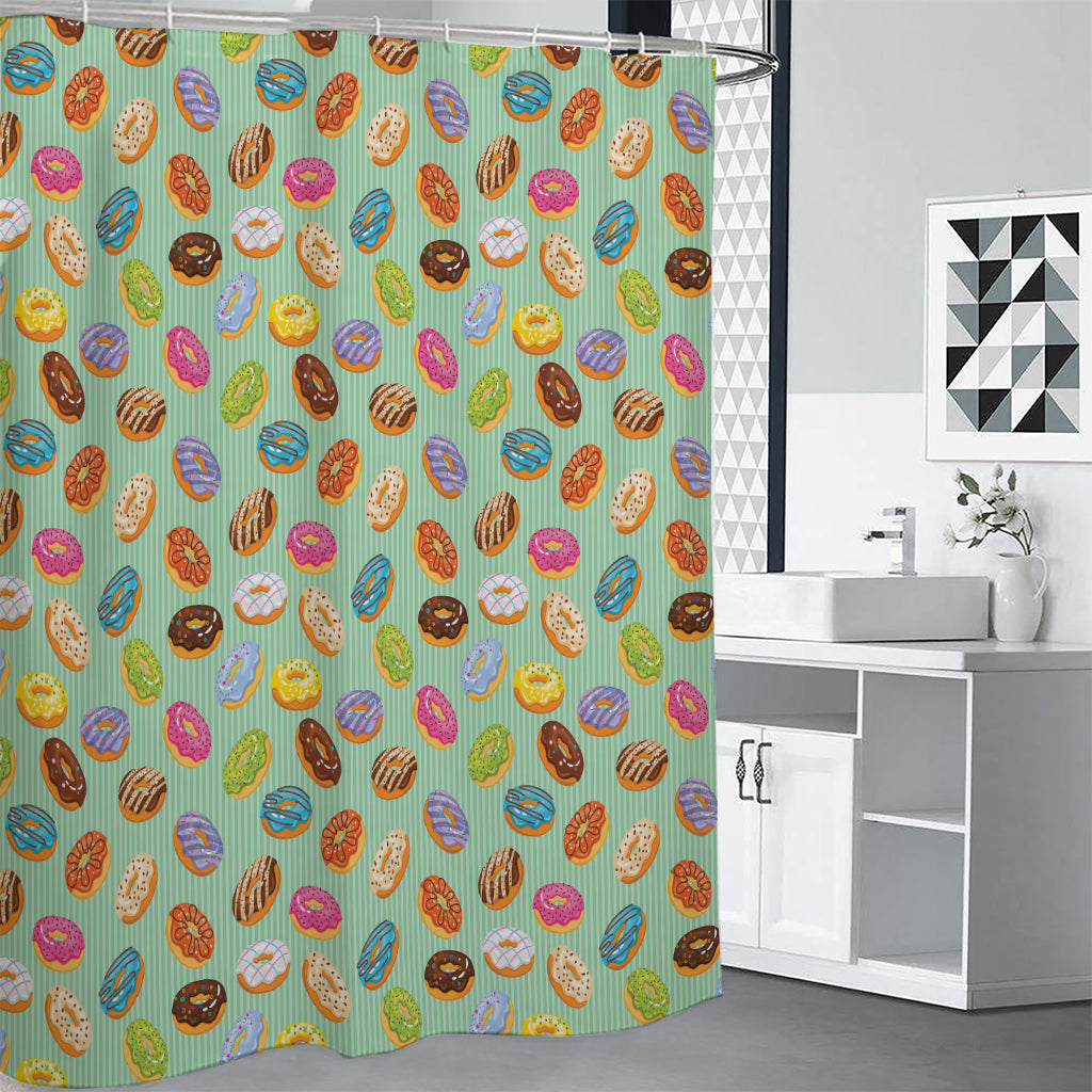 Green Striped Donut Pattern Print Premium Shower Curtain