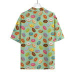 Green Striped Donut Pattern Print Rayon Hawaiian Shirt