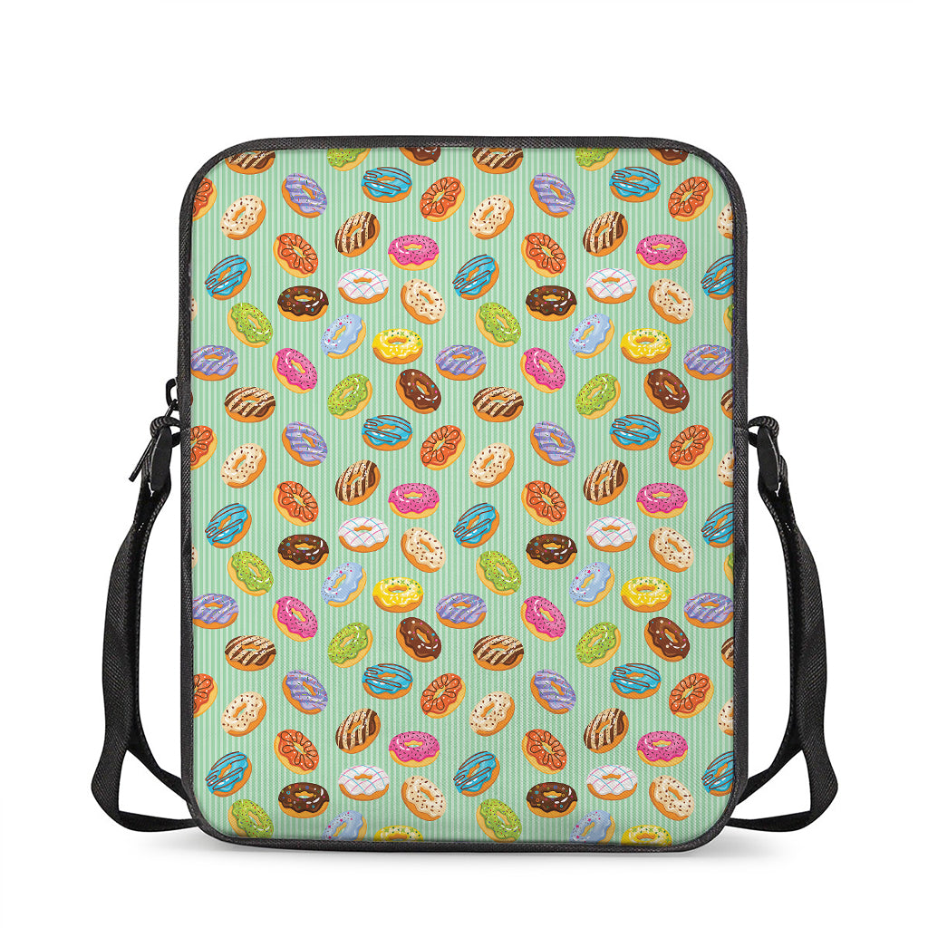 Green Striped Donut Pattern Print Rectangular Crossbody Bag