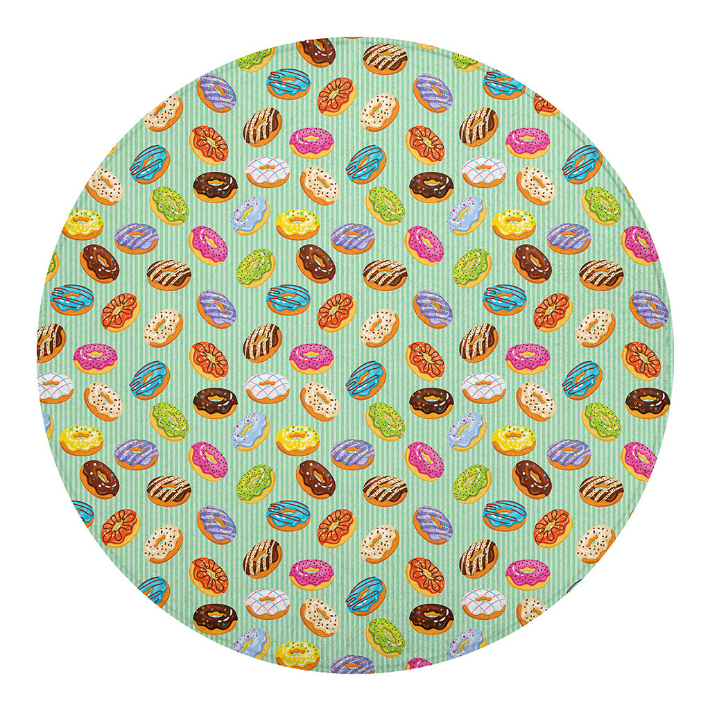 Green Striped Donut Pattern Print Round Blanket