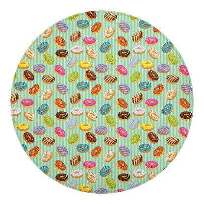 Green Striped Donut Pattern Print Round Blanket