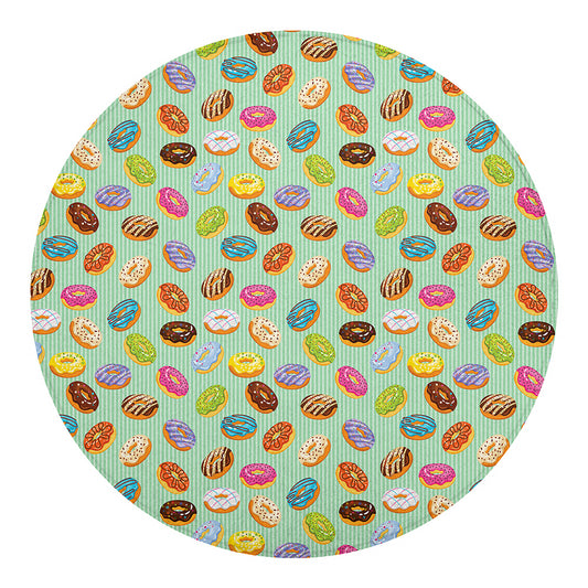 Green Striped Donut Pattern Print Round Blanket