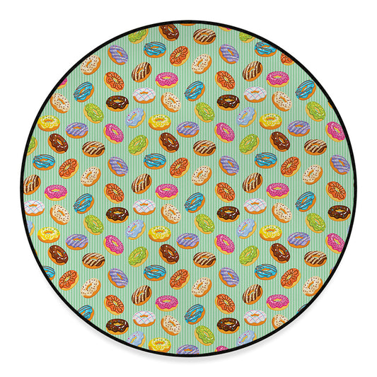 Green Striped Donut Pattern Print Round Floor Mat