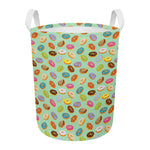 Green Striped Donut Pattern Print Round Laundry Basket
