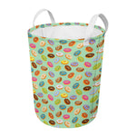 Green Striped Donut Pattern Print Round Laundry Basket