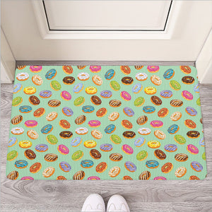 Green Striped Donut Pattern Print Rubber Doormat