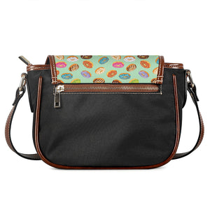 Green Striped Donut Pattern Print Saddle Bag