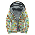Green Striped Donut Pattern Print Sherpa Lined Zip Up Hoodie