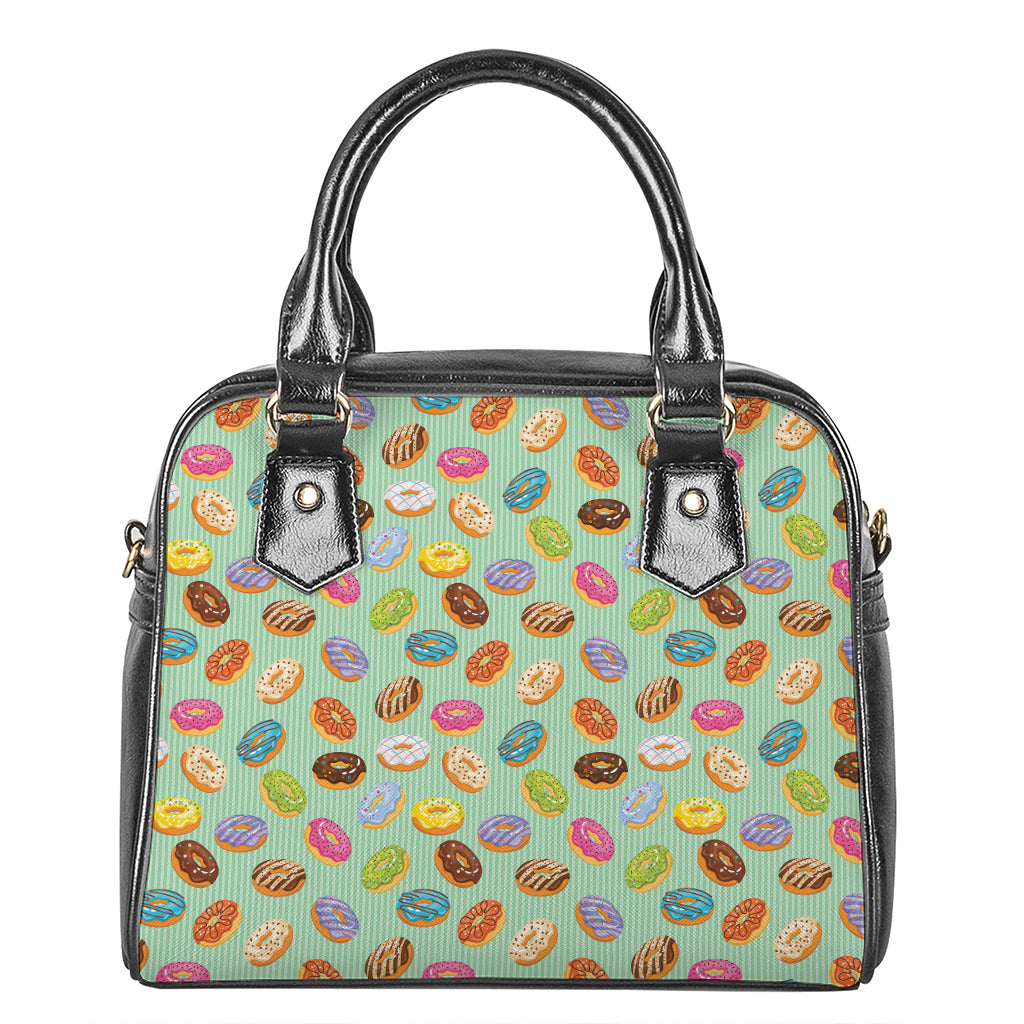 Green Striped Donut Pattern Print Shoulder Handbag