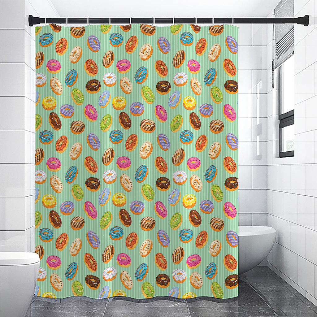 Green Striped Donut Pattern Print Shower Curtain