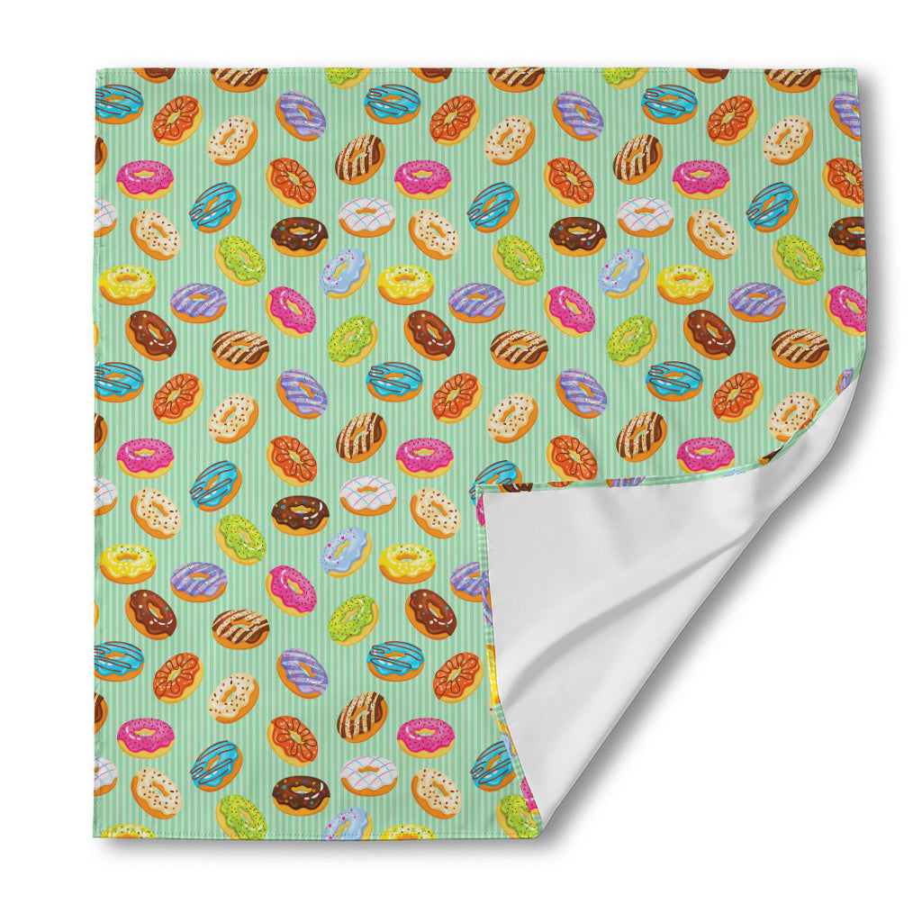 Green Striped Donut Pattern Print Silk Bandana